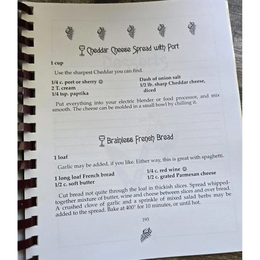 W I N O S Cook With Wine Recipe Book by Bonnie Jesseph Spiral Bound